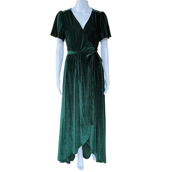 Baltic Born Andi Ribbed Velvet Wrap Maxi Dress sz M Holiday Event Emerald Green - Picture 11 of 11
